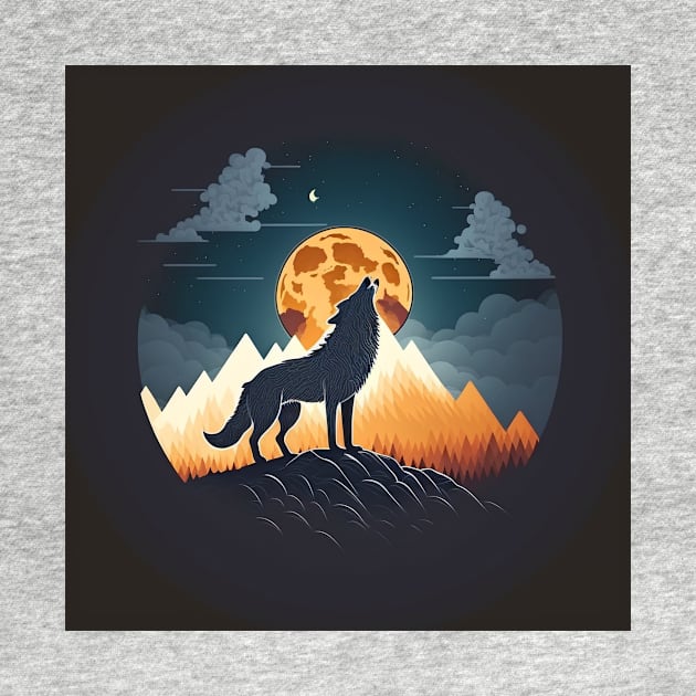 wolf in front of a golden moon by abomastour